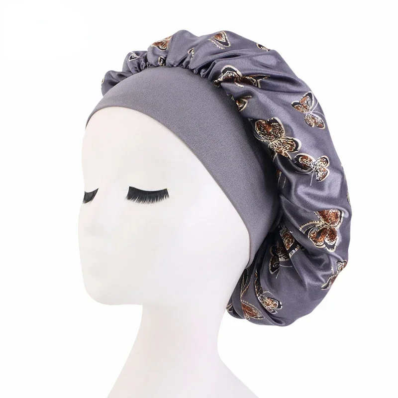 Bonnet en satin imprimé multifonctionnel pour femme, élastique, large bande, nuit, sommeil, bonnets chimio, cheveux, tête ronde, mode