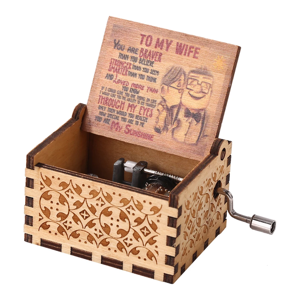 Wooden Hand-cranked Musical Box Best Gift Carving Music Box To My Wife Theme Mini Musical Home Decoration for Thanksgiving