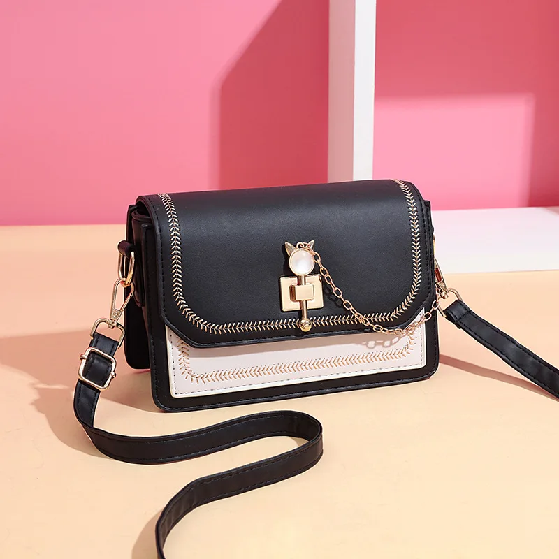 New PU Domestic Candy Color Trend Crossbody Handheld Lock Small Square Bag