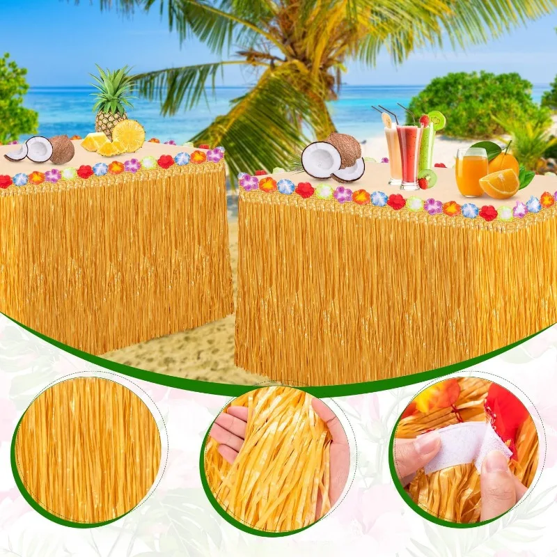 Luau Grass Table Skirt Hawaiian Themed Party Decor Summer Beach Birthday Celebration Supplies Island Style Festive Accessory
