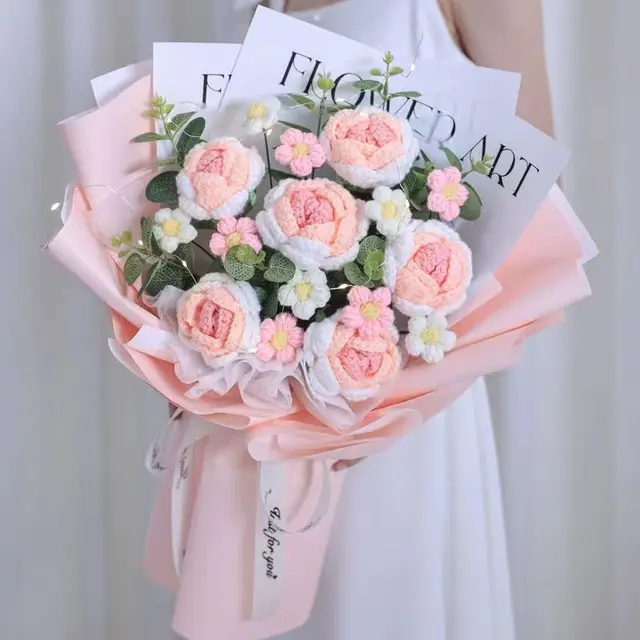 Bride Wedding Bouquets Cotton rope Artificial Roses Creative Flower Bouquets Valentine Mothers' Day Birthday Graduation Gifts