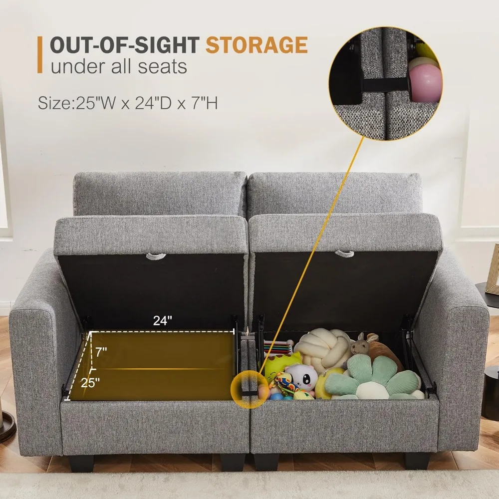 Chair with Ottoman,Upholstered Armchair with Storage,Extra-Deep-Seated Modular Single Sofa,Reading Chair Footrest