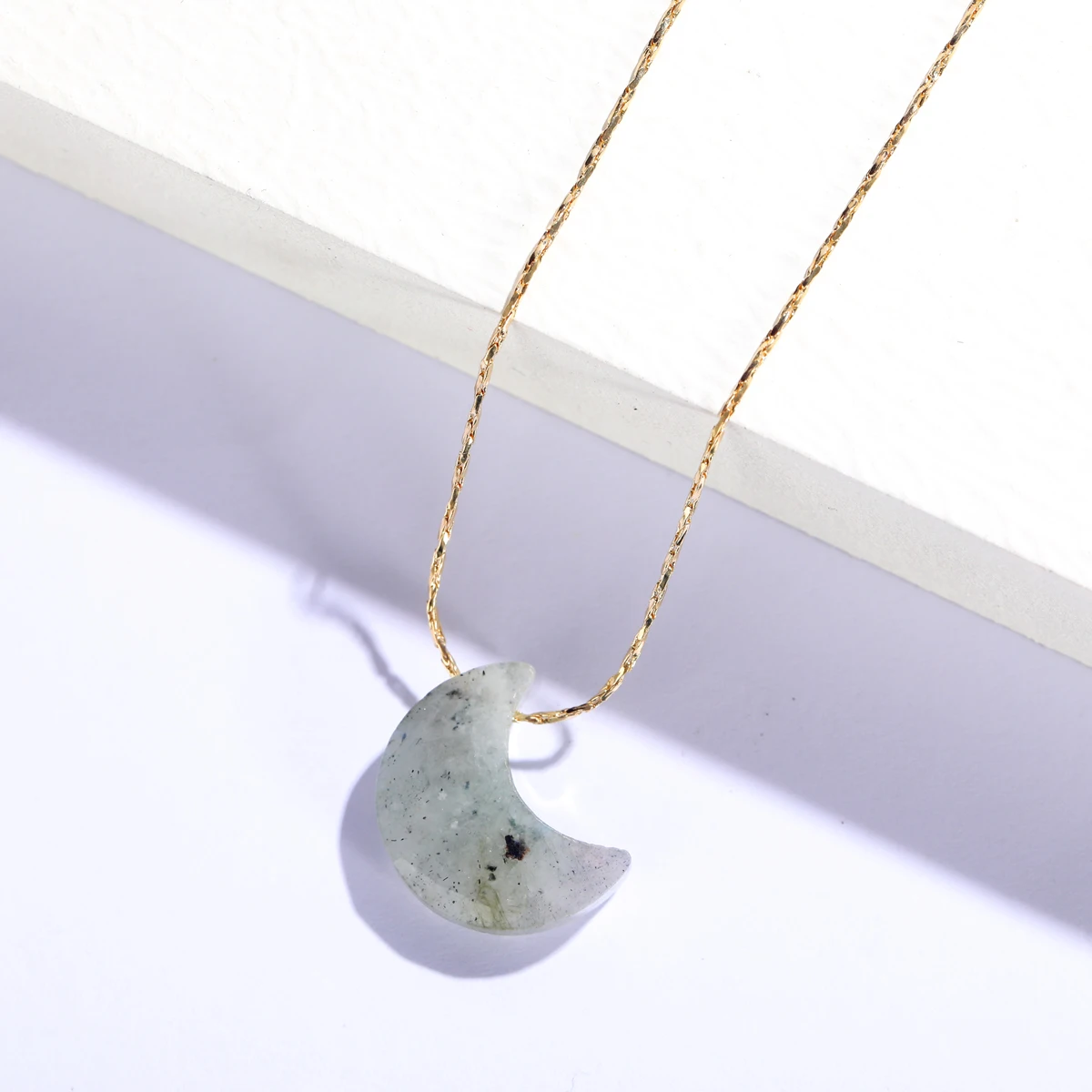 Collier d'été élégant pour femme, petite chaîne courte, violet, vert, pierre de lune à facettes naturelles, 16"_voghion.com