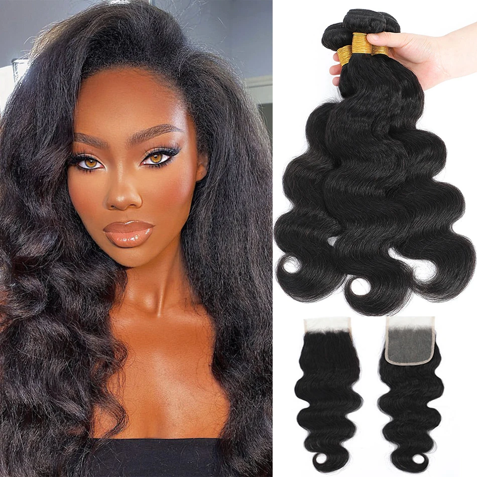 dreamdiana-100-malaysia-hair-yaki-body-wave-bundles-with-closure-4pcs-ombre-kinky-wave-hair-with-closure-remy-afro-hair-texture