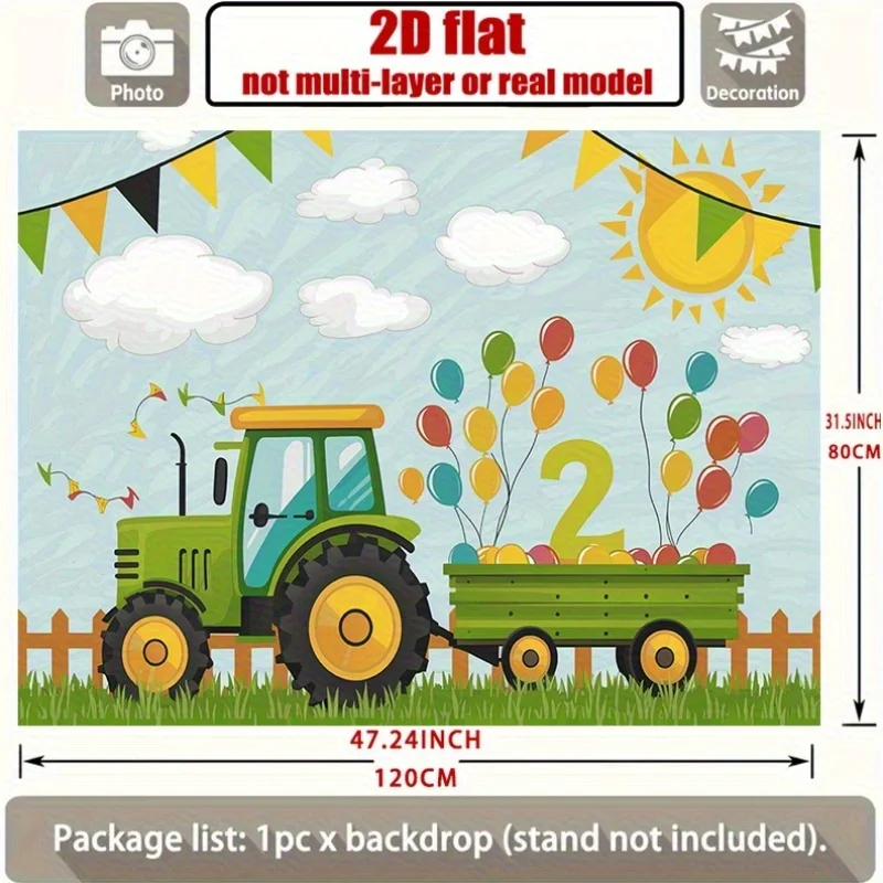 Party-Banner zum 1. Geburtstag – lebendiger TRAKTOR und Ballon-Design, robuster Polyester-Hintergrund, Partydekoration – Detail 5