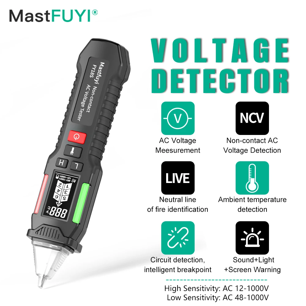 Voltage Tester Non-Contact NCV AC Voltage Smart Breakpoint Detector Handheld Voltmeter 12-1000V