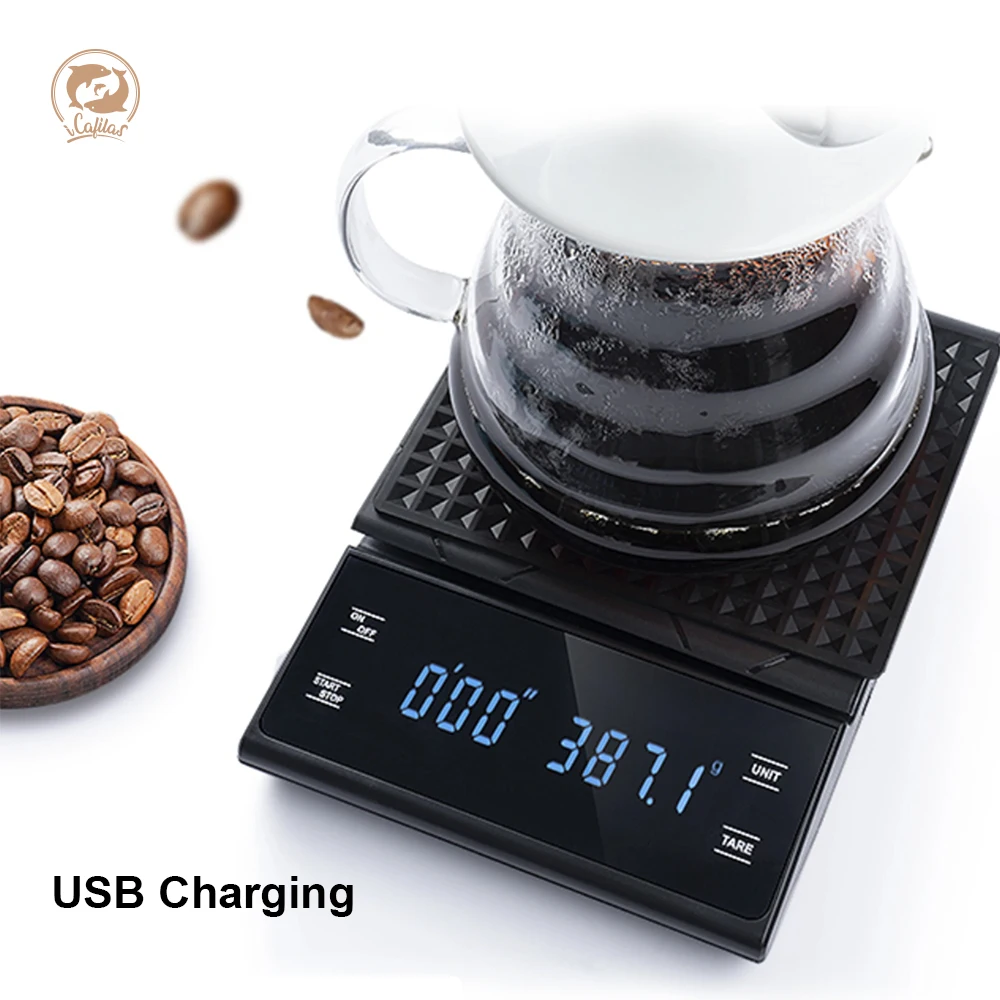 3kg/0.1g Coffee Scale with Timer Kitchen Tools Digital Multifunction Weighing Scale Pour Over Drip Espresso LCD Display