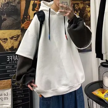 Felpa finta in due pezzi Felpa con cappuccio da uomo Autunno Inverno Moda coreana Ins Hip Hop Top Cappotti da strada oversize Harajuku Abbigliamento uomo 1