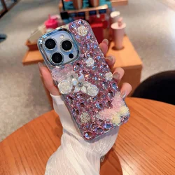 Glamorous Glitter Butterfly Flower Protective Phone Case - iPhone 15 (Pink Diamond)