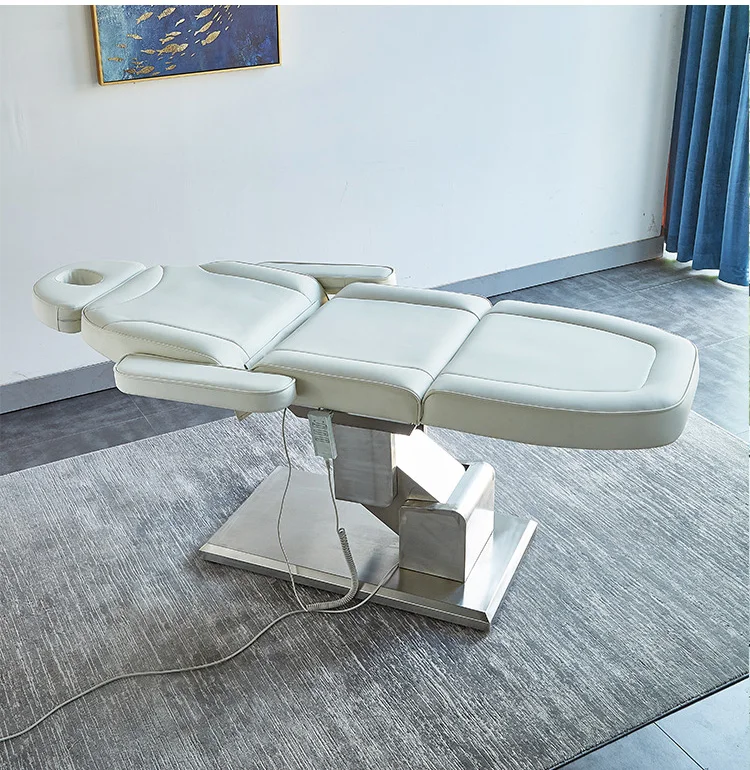 Price premium white gold Electric Adjustable salon eyelash Cosmetic Facial chair 3 motors Beauty recliner nude massage bed 4