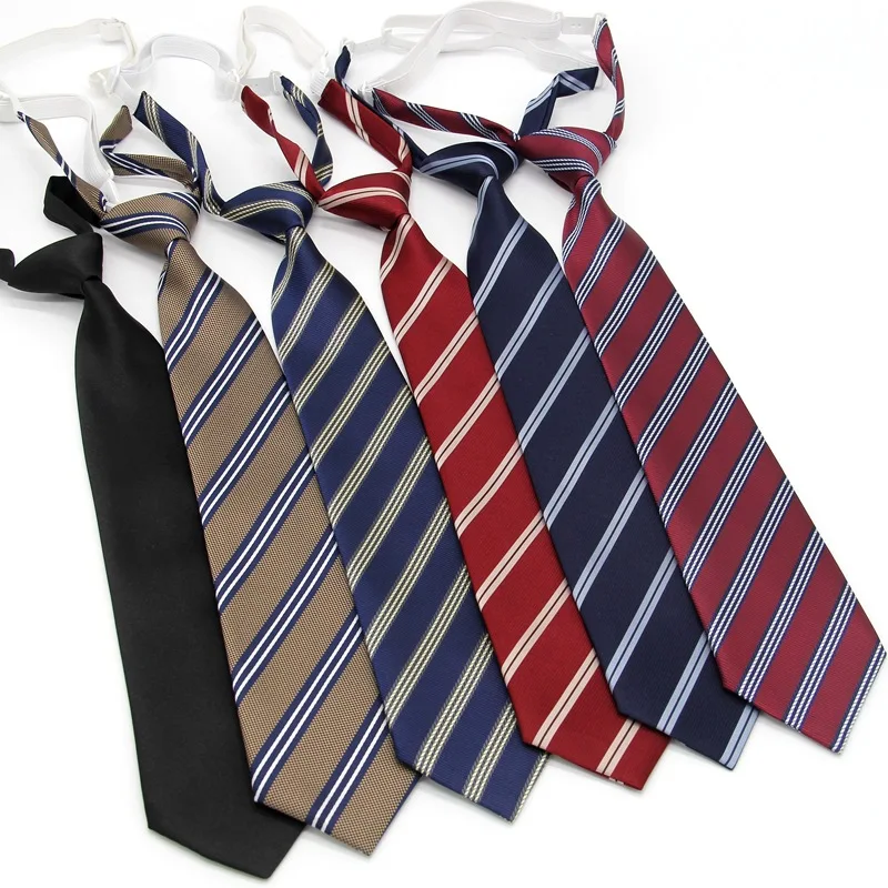 

JK Lazy Ties Free Knot Striped Navy Necktie College Student Polyester Black Lazy-tie School Uniform Shirt Neckwear Unisex Cravat