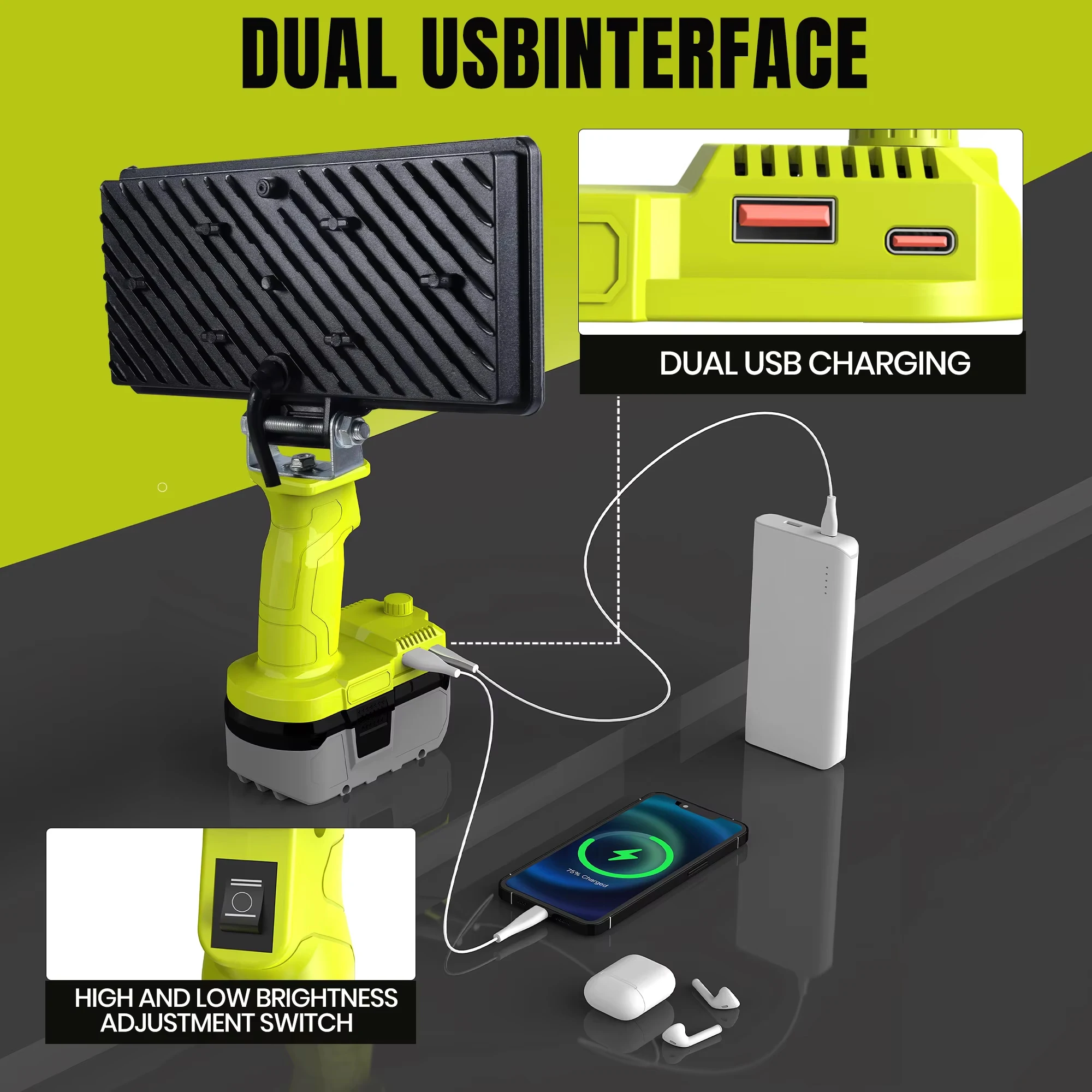 LED Work Light 4000LM 35W Outdoor Emergency for Ryobi 18V Battery