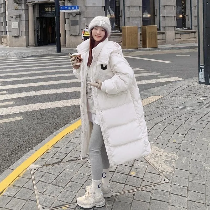 2023 New Women Down Jacket Winter Coat Female Warm Thick Parkas Medium and Long Slim Outwear Fashion Hooded Overcoat S-M