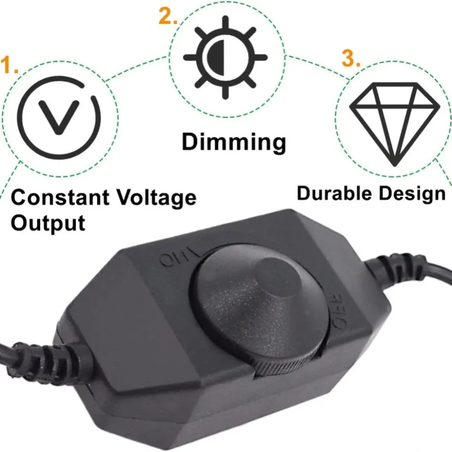 DC5V/12V 24V LED Knob Dimmer Switch DC USB Female To Male Extension Cord With Rotary ON OFF White Black Light Strip Controller