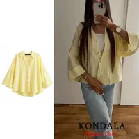 KONDALA Minimalist Casual Loose Shirt Women New 2026 Trendy Commute Wide Sleeves Shirt Spring Summer Fashion Holidays Lady Shirt - Image 3