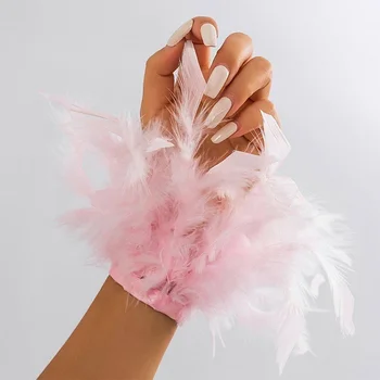 {HE} Polsino con ornamento per unghie con polsino di piume colorate per foto Piume per manicure Manette sexy Accessori per manicure Bracciale