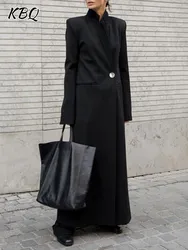 KBQ Solid long Korean Blazers For Women Notched Collar Long Sleeve Spliced Button elegant coats Female autumn fashion Clothing