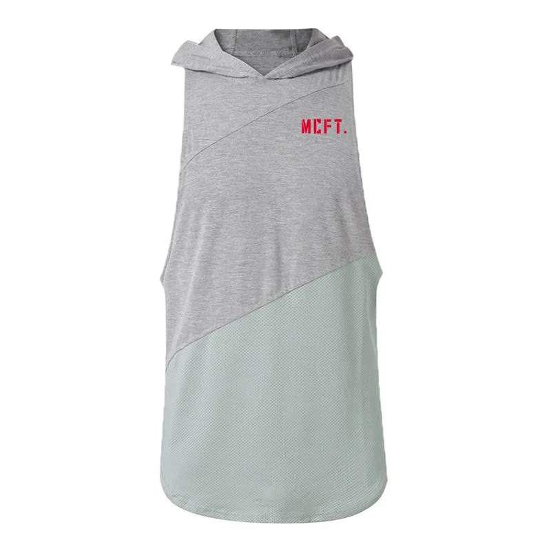 

Fashion Casual Hooded Patchwork Sleeveless T-shirt Fitness Tank Top Sports Wear for Men Gym Workout Clothing