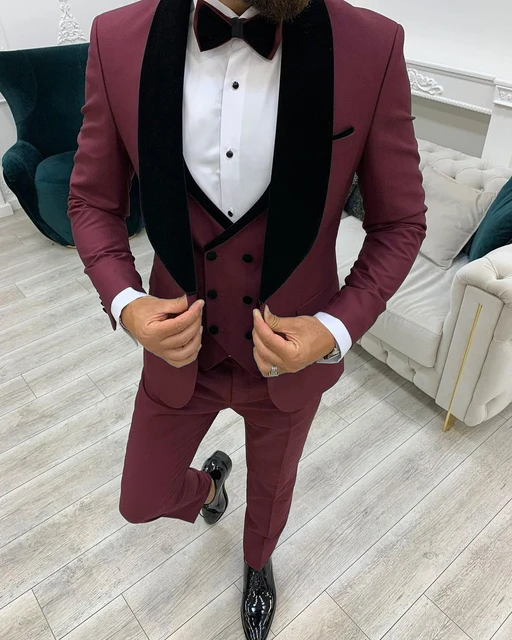 2024 Fashion Green Business Men Suit 3 Pieces Male Dress Custom Groom Wedding Suit Tuxedo Black Velvet Lapel Blazer Vest Pants