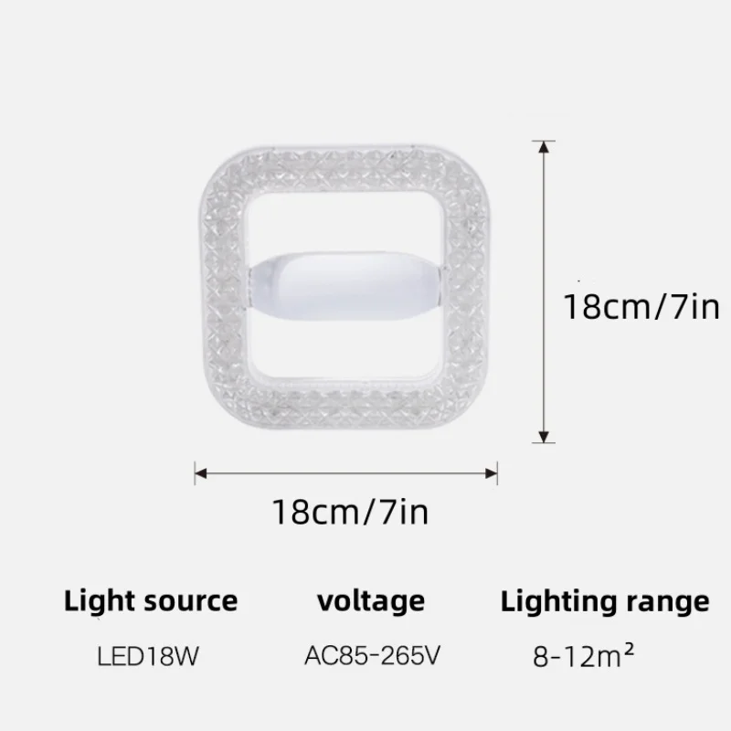 모던 디자인 E27 LED 조명, AC85-265V, 밝기 조절 불가, 사각형 아크릴 크리스탈 조명, 18W, 24W, 6500K