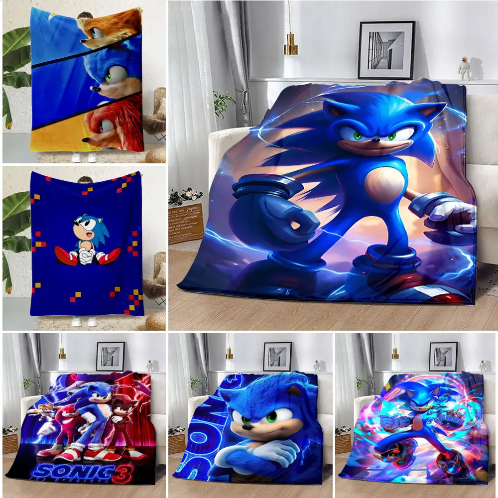Picnic Blanket S-Sonic H-Hedgehog Printed Blanket Picnic Blankets Warm Blanket Soft and Comfortable Home Travel Birthday Gift