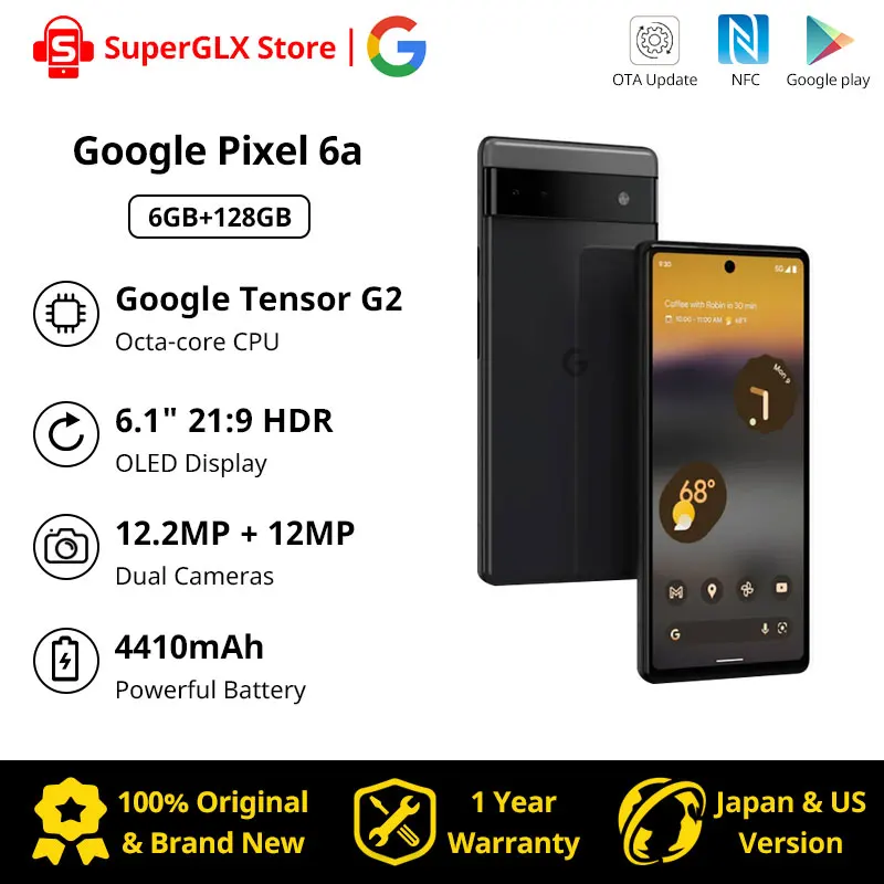 

Original Google Pixel 6A 5G Smartphone 6GB RAM 128GB ROM 6.1" NFC Octa Core Android 12 IP67 dust/water resistant MobilePhone