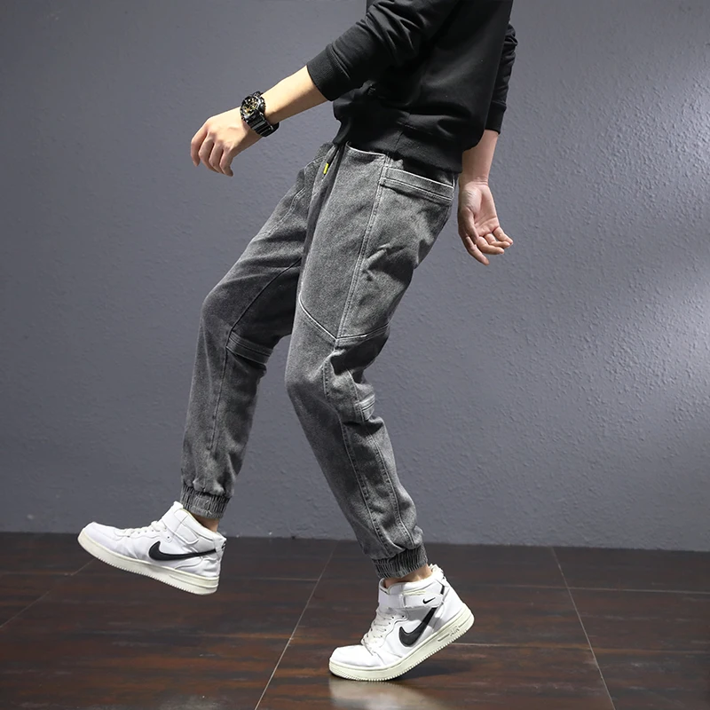 Jeans Men Summer Loose Embroidered Feet Harlan Casual Bundle Long Pants Trendy Brand Thin High Elastic Boys Match Stitching 2023