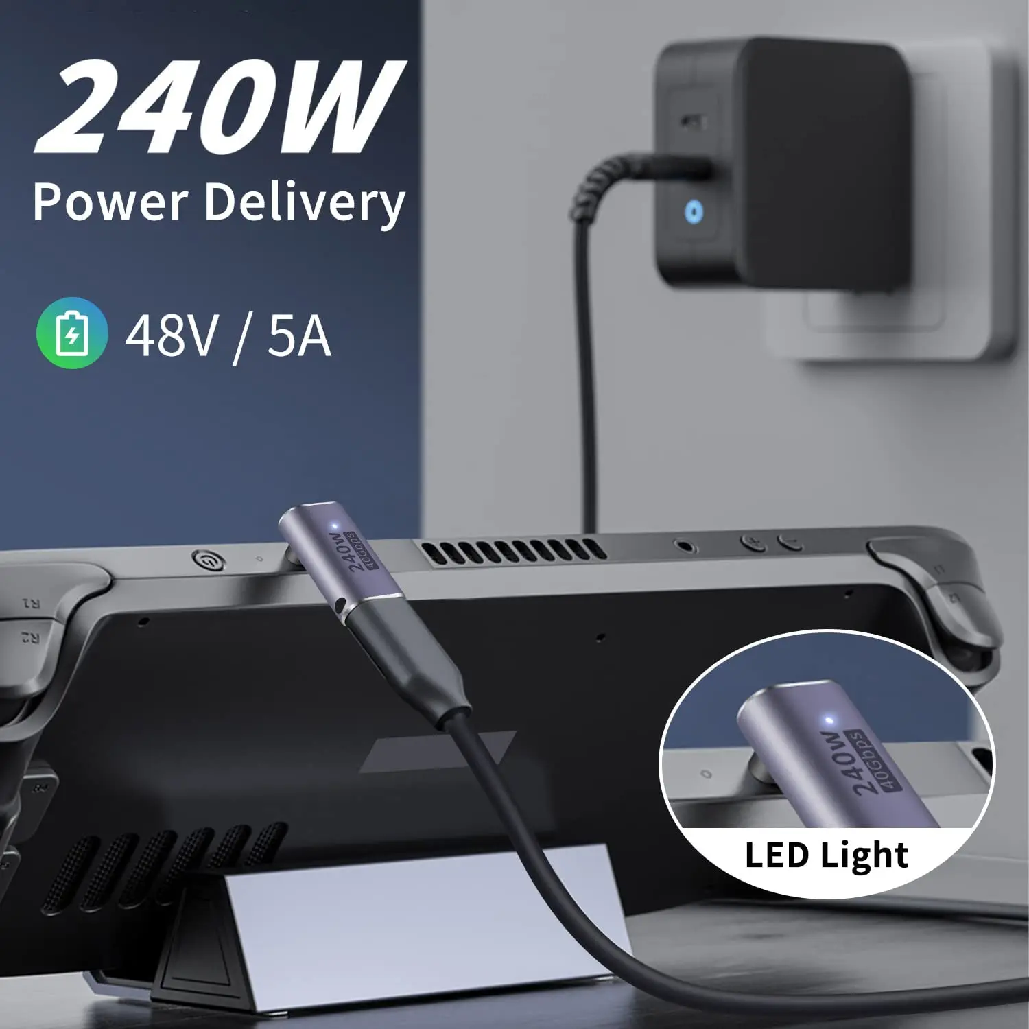 Cavo USB C 4.0 A 90° Angolo Retto, 0.3m, Ricarica Veloce 240W PD, Trasferimento Dati 40Gbps E Video 8K - 2