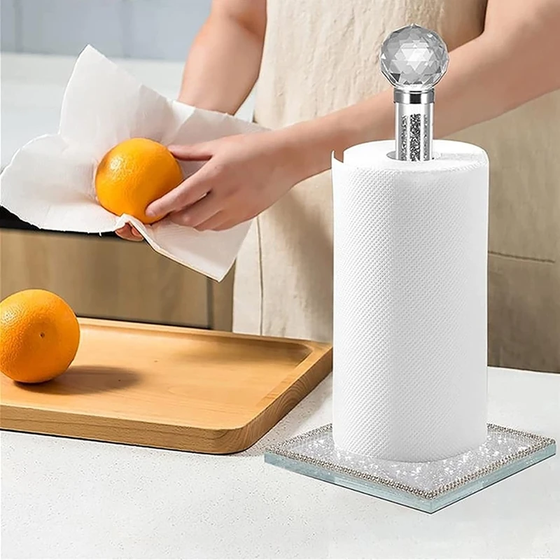 

Toilet Tissue Stand Vertical Paper Towel Rack Movable Roll Paper Holder Plastic Wrap Holder for Kitchen Countertop