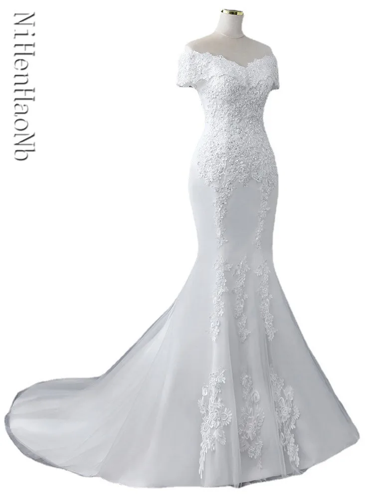 

Boat Neck Style Mermaid Wedding Dress Wedding Gowns Marriage Bride Dress Vestidos De Novia Robe De Mariee White Dresses