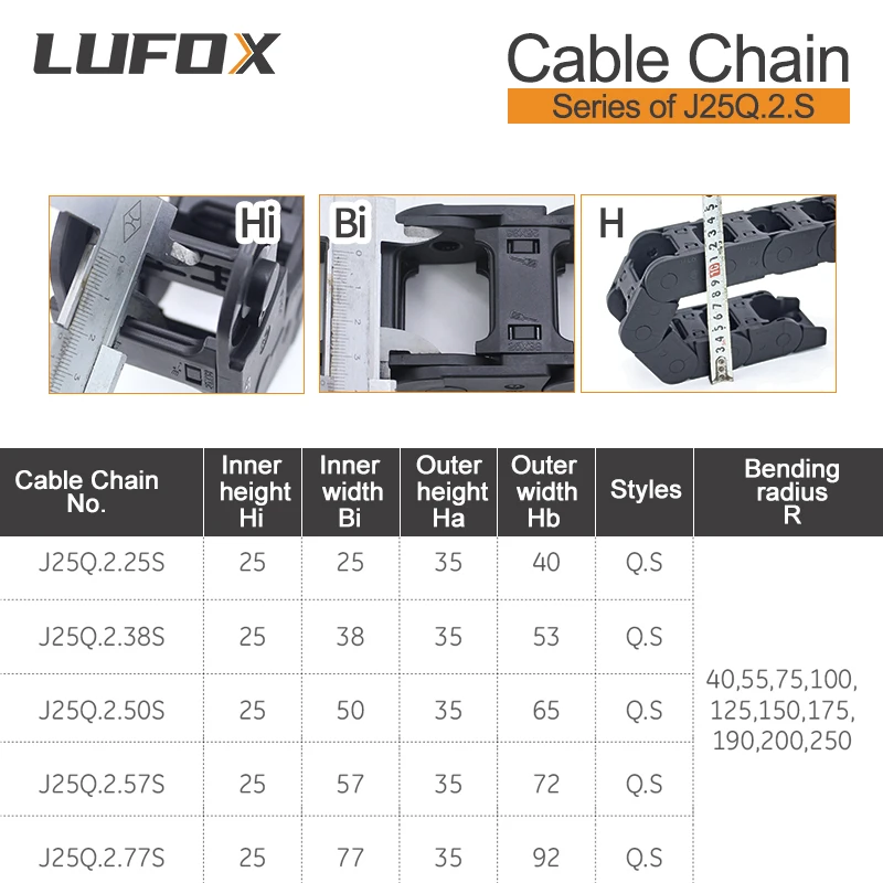 High quality 1-meter cable drag chain.Series of J25Q.2.S-Bridge type open of both side