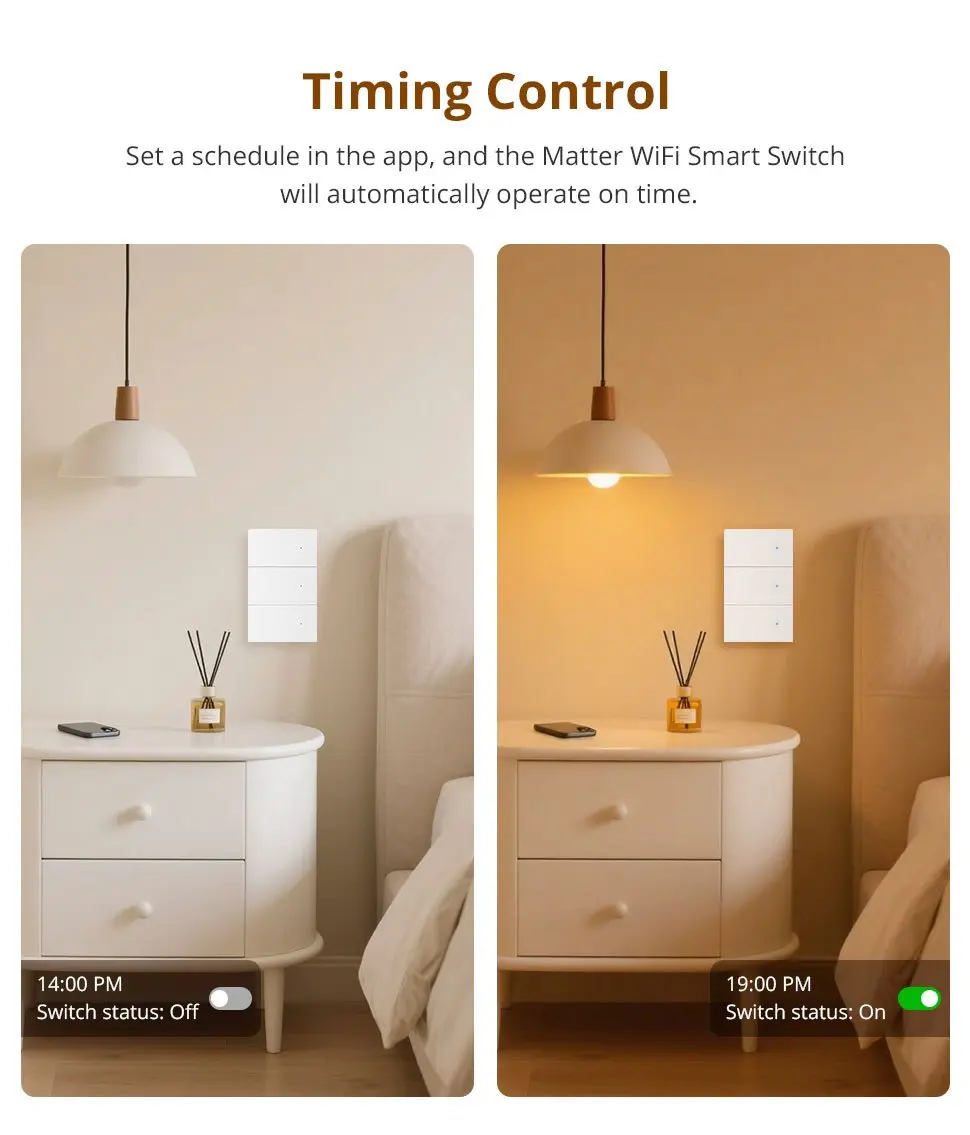 Matter WiFi Smart Wall Light Switch 1 2 3 4 Gangs Flame-retardant PC Material Pa