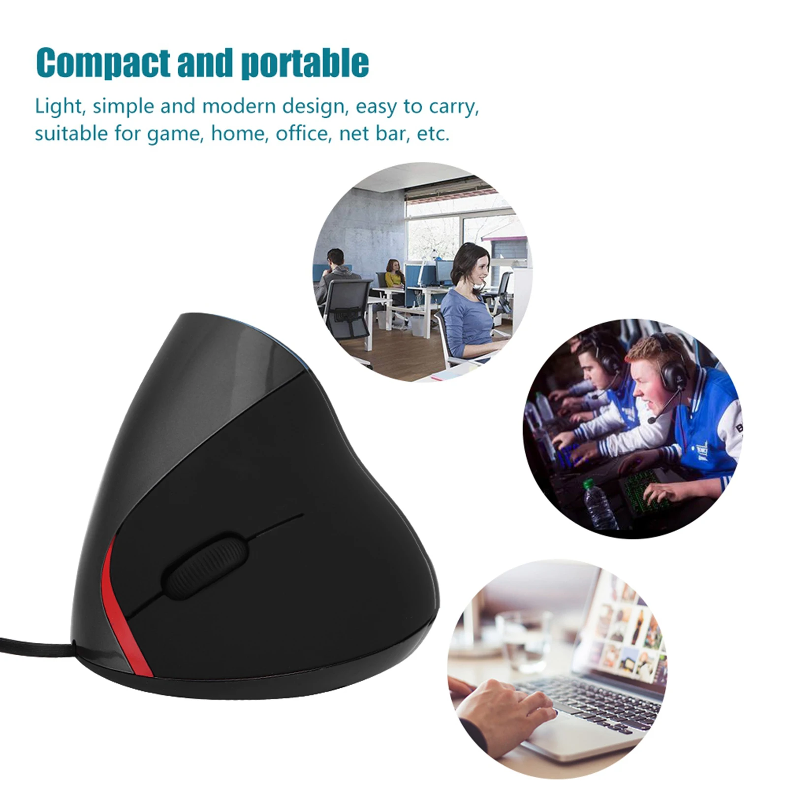 USB Vertical Wired Mouse 1600DPI Ergonomic Design Wrist Rest Gaming For PC Laptop