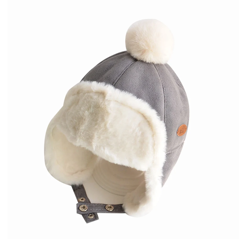 Winter Kids Baby Boy Girl Russia Hat Fur Ball Ear Thicken Warm Cap With Plush Children's Flying Cap 1 2 3 4 Years Bomber Hats winter hat,earflap hat