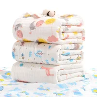 Baby Blankets 6 Layers 100% Cotton Gauze Breathable Infant Wrap Soft Absorbent Newborn Swaddle Blankets Cartoon Baby Bath Towel 1