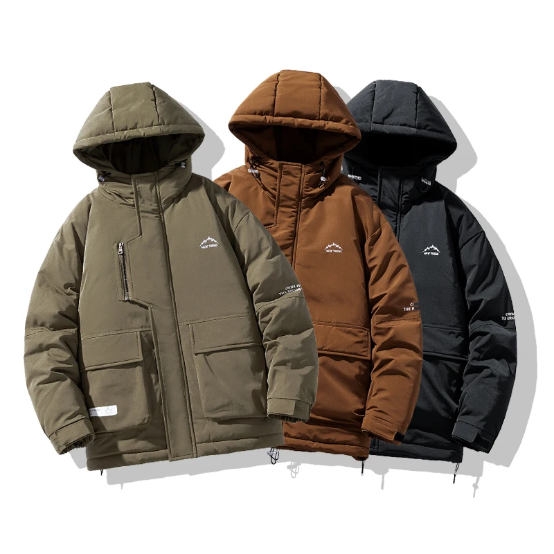 High Street  Men's Winter Tooling Outdoor Hooded Jacket Parkas Cotton-Padded Jacket Unisex Thick Warm Harajuku Fashion Brand