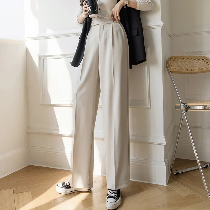 

Women Casual Elastic High Waist Wide-leg Pants 2024 Office Lady Drape Long Suit Pant Spring Summer Female Fashion Loose Trousers