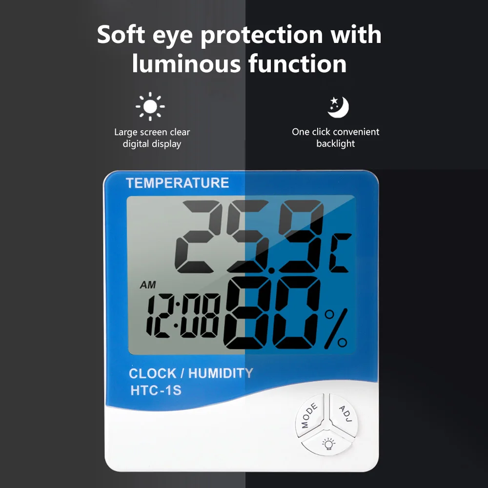 HTC-1 LCD électronique Numérique Température Humidité Mètre Maison Thermomètre Hygromètre Intérieur Extérieur Station Météo Horloge