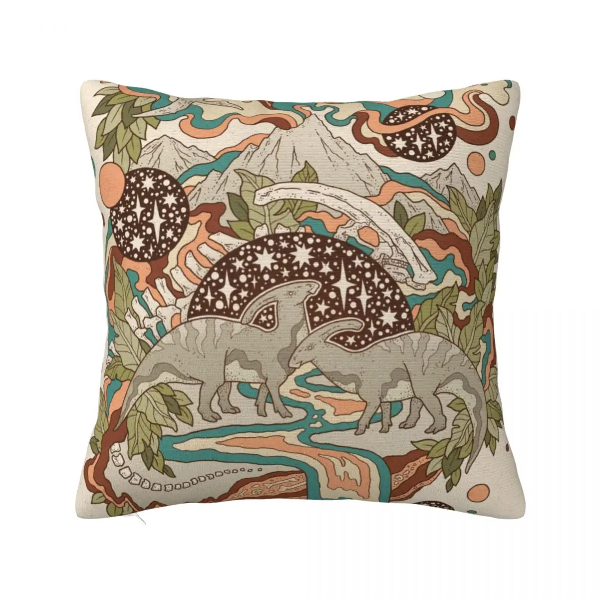 

Lost Portal: Parasaurolophus Retro Rainbow Palette Dinosaur Science Fiction Art Throw Pillow Sofa Cushions christmas supplies