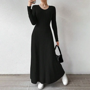 Mia Muse Women's Dresses All Season Office Lady Ventilate Solid Color Waist In Design Long Sleeve MIDI Lettuce Trim Suitable