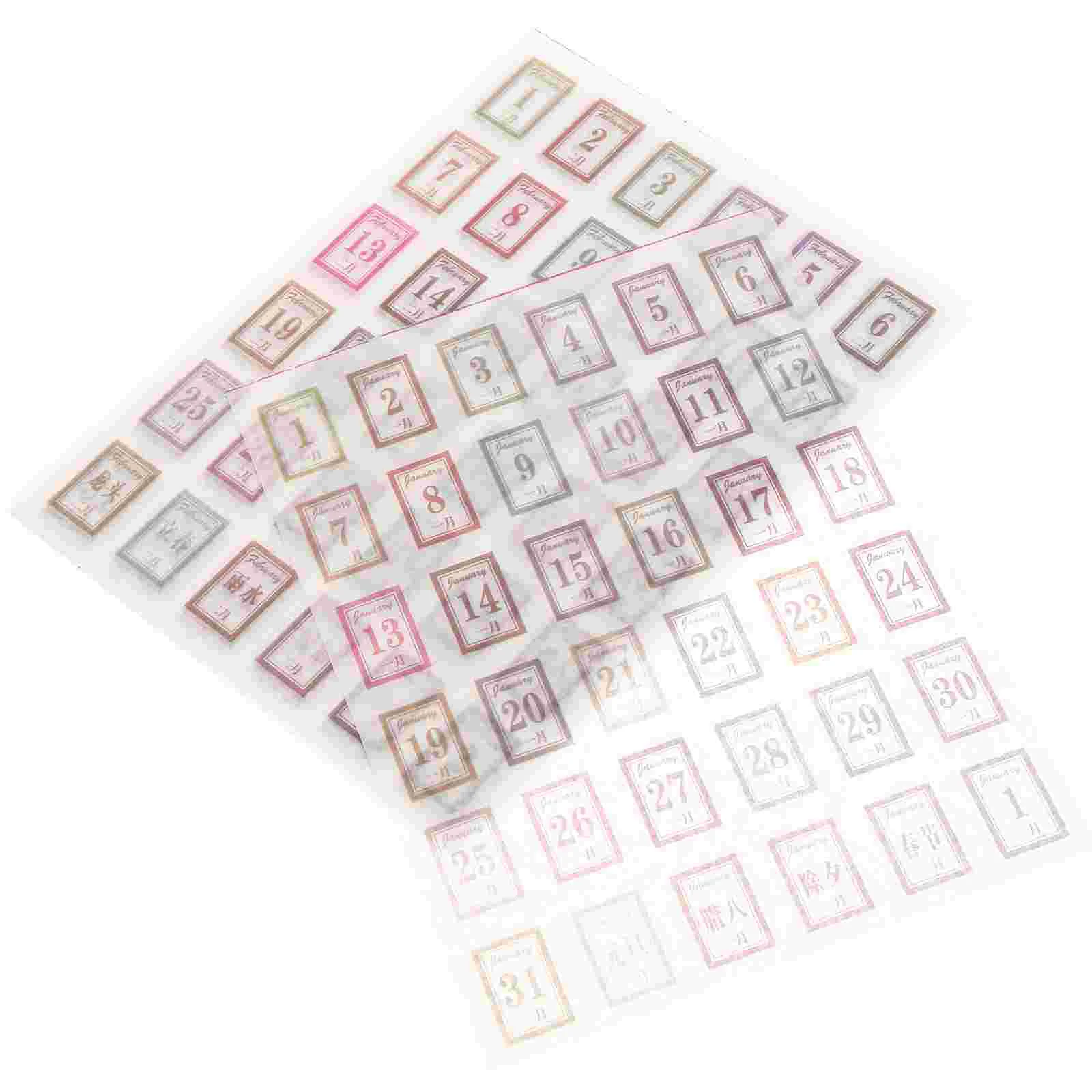 

12 Sheets Scrapbook Notebook Stickers Planner Monthly Calendar Tabs Planning Number Reminder Label Pad