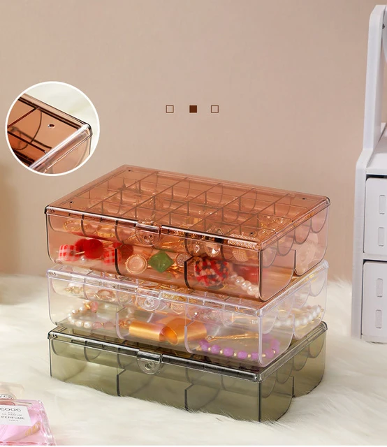 Acrylic Jewelry Storage Box 42/38/30/12 Grid Clear Jewelry Organizer Case  with Dividers, Large Capacity Earring Ring Gift Boxes