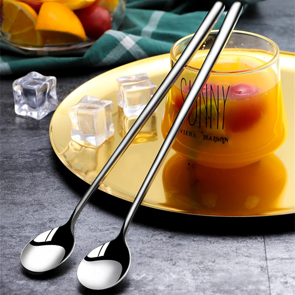 Stainless Steel Spoon Tea Spoon 304 Stainless Steel Long Handled Mixing Spoon Coffee Ice Cream Dessert Tea Spoon Cutlery For Kitchen Bar Kitchen Accessories