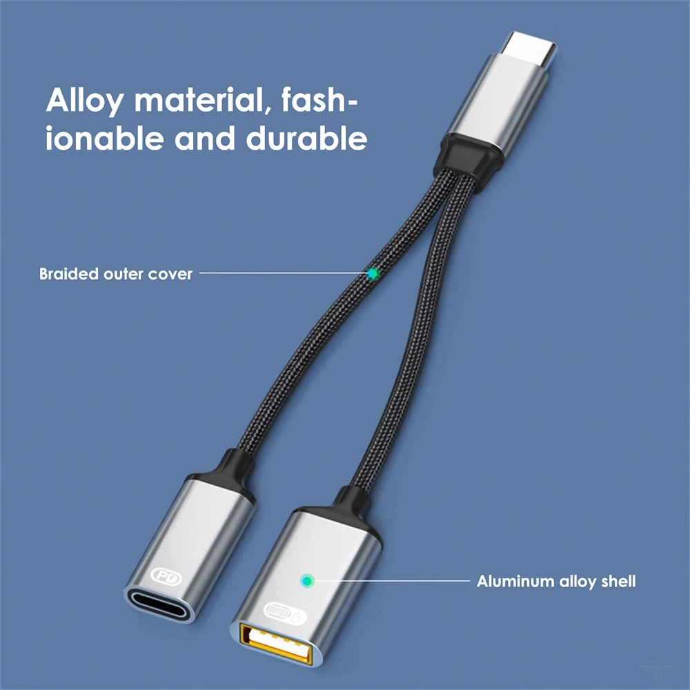 노트북 휴대폰용 USB C OTG 케이블 어댑터, C타입 수-USB-C 암, 30W PD 고속 충전, USB 스플리터 어댑터 포함, 투인원