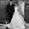 OLOEY Simple A Line Satin Korea Wedding Dresses Photoshoot Strapless Floor Length Corset Back Bridal Gowns Plus Size 1