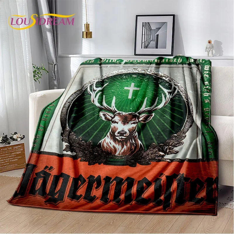 

German Jaegermeister Logo 3D Elk Blanket,Soft Throw Blanket for Home Bedroom Bed Sofa Picnic Travel Office Cover Blanket Kids HD