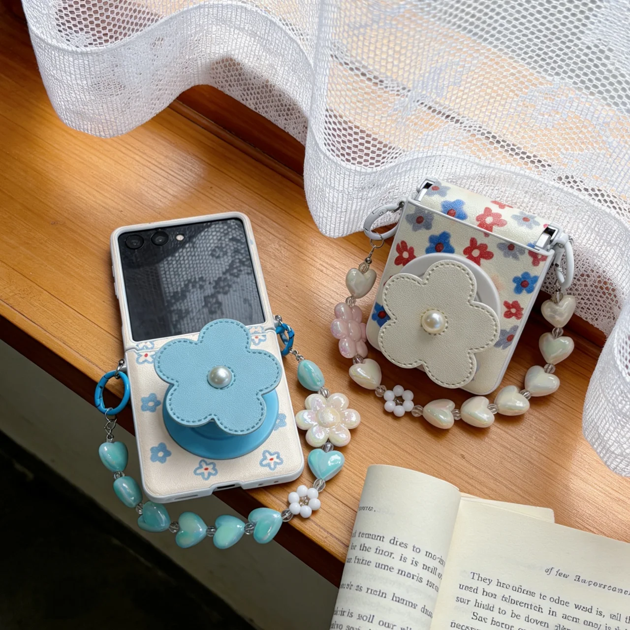 Chic Floral Leather Phone Case with 3-in-1 Rope Strap & Magnetic Holder