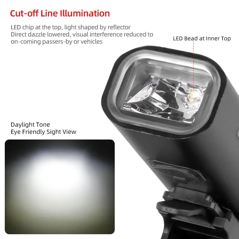 Deemount Bicycle Headlight Front Lighting 350Lumen 2000mAH Battery USB Charge LED Torch Optional Taillight Visual Warning Lanter