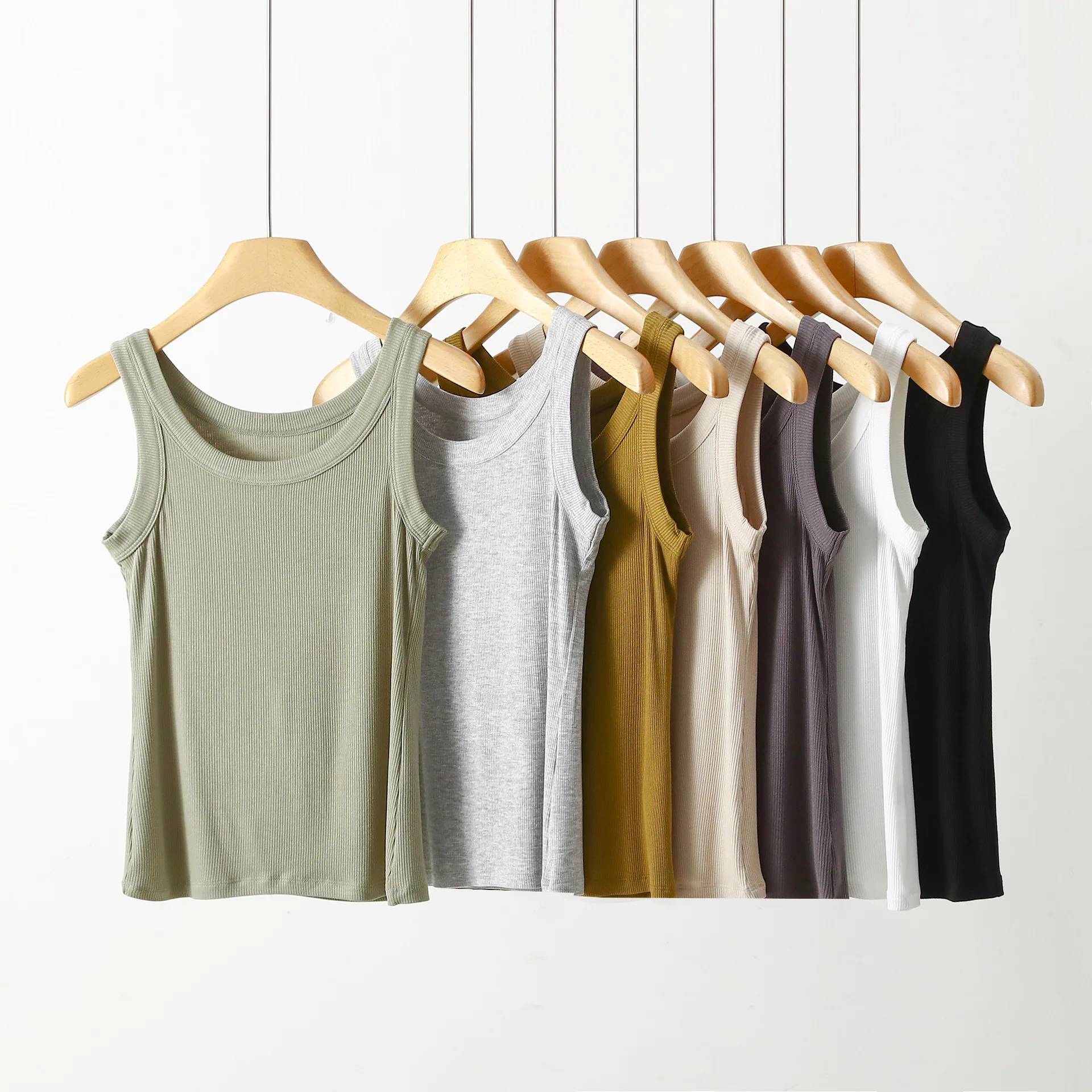 

Rib Cotton Tank Top O-Neck Women summer Slim Fit Tee Tops Sleeveless Basic T-shirts Vest Camisole