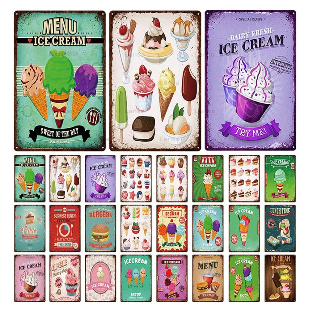 

Burger Tin Sign Club Poster Ice Cream Cake Style Metal Plaques Kitchen Coffee Dessert Shop Decoration Wall Art Metal Painting